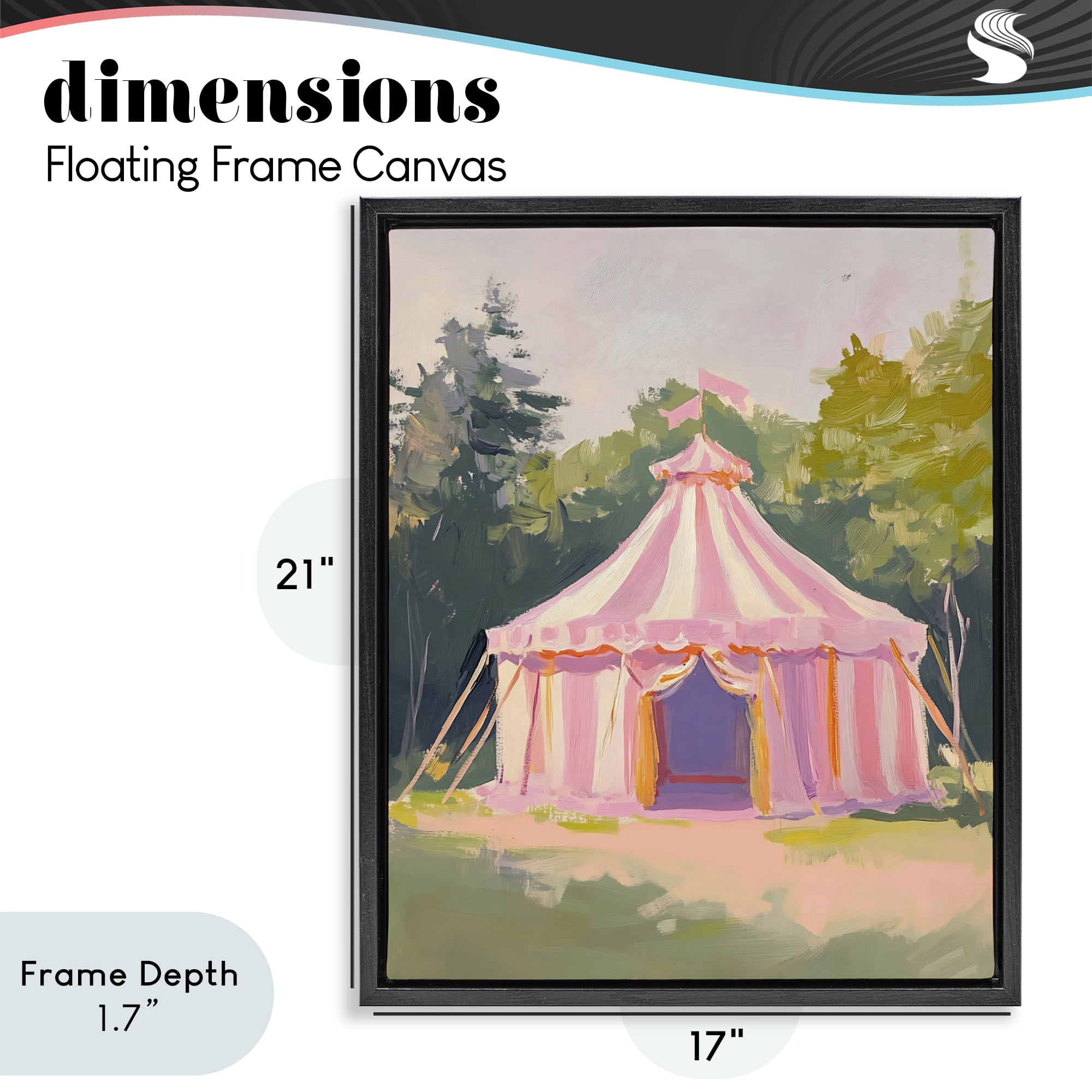 Stupell Industries Pink Circus Tent in Meadow Black Framed Floater Canvas Wall Art, design by The Prints Vibe