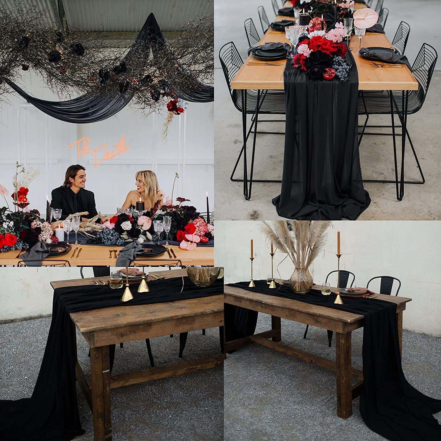 Wehilion Chiffon Table Runner Sheer Chiffon Table Runner Romantic Boho Rustic Wedding Table Runner for Wedding Birthday Party Decor Bridal Baby Shower Table Decoration