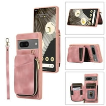 Dteck for Google Pixel 6A Zipper Wallet Case, Magnetic Clasp Zipper Purse PU Leather Wallet Case with Credit Card Slot Holder Back Flip Cover, pink