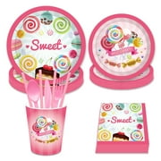 CC HOME Candyland Theme Birthday Party Tableware Disposable Party Supplies for 24 Guests