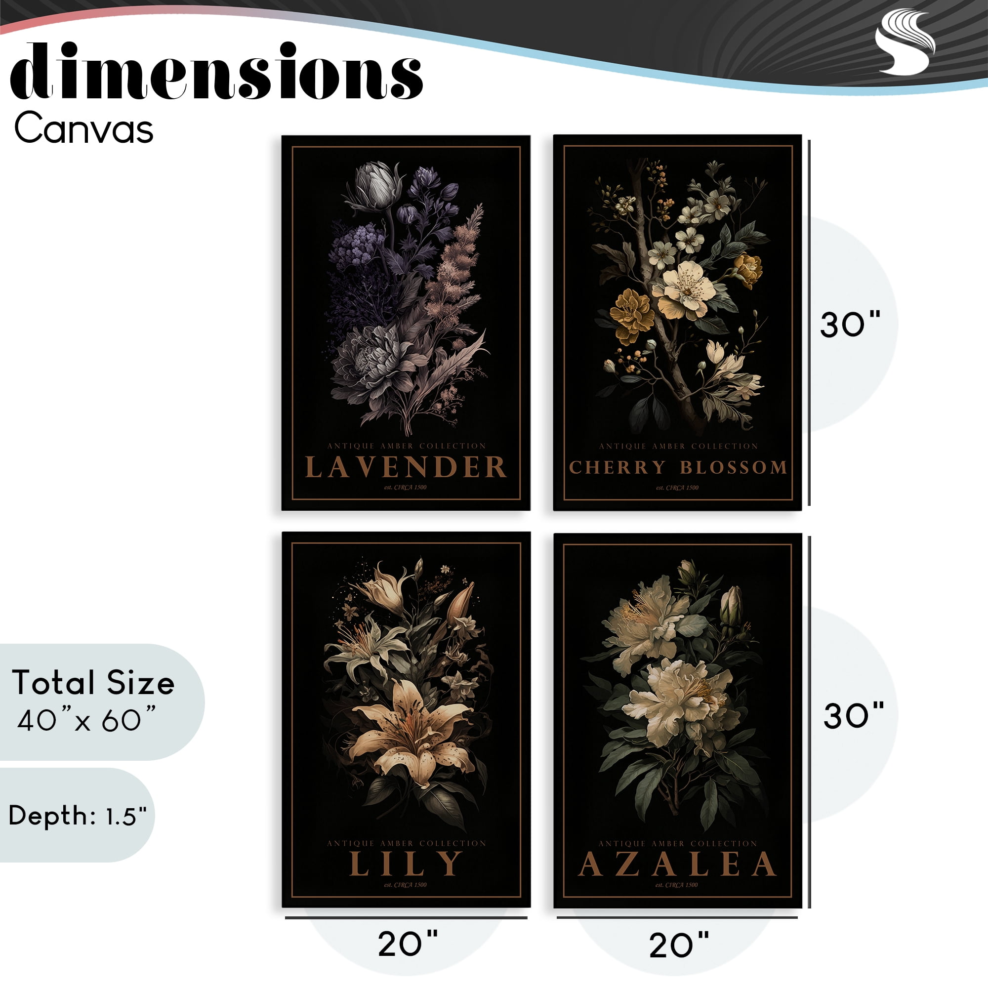 Stupell Industries Antique Varied Botanical Blooms 4 Piece Canvas Wall Art Set, design by Chris Giampietro