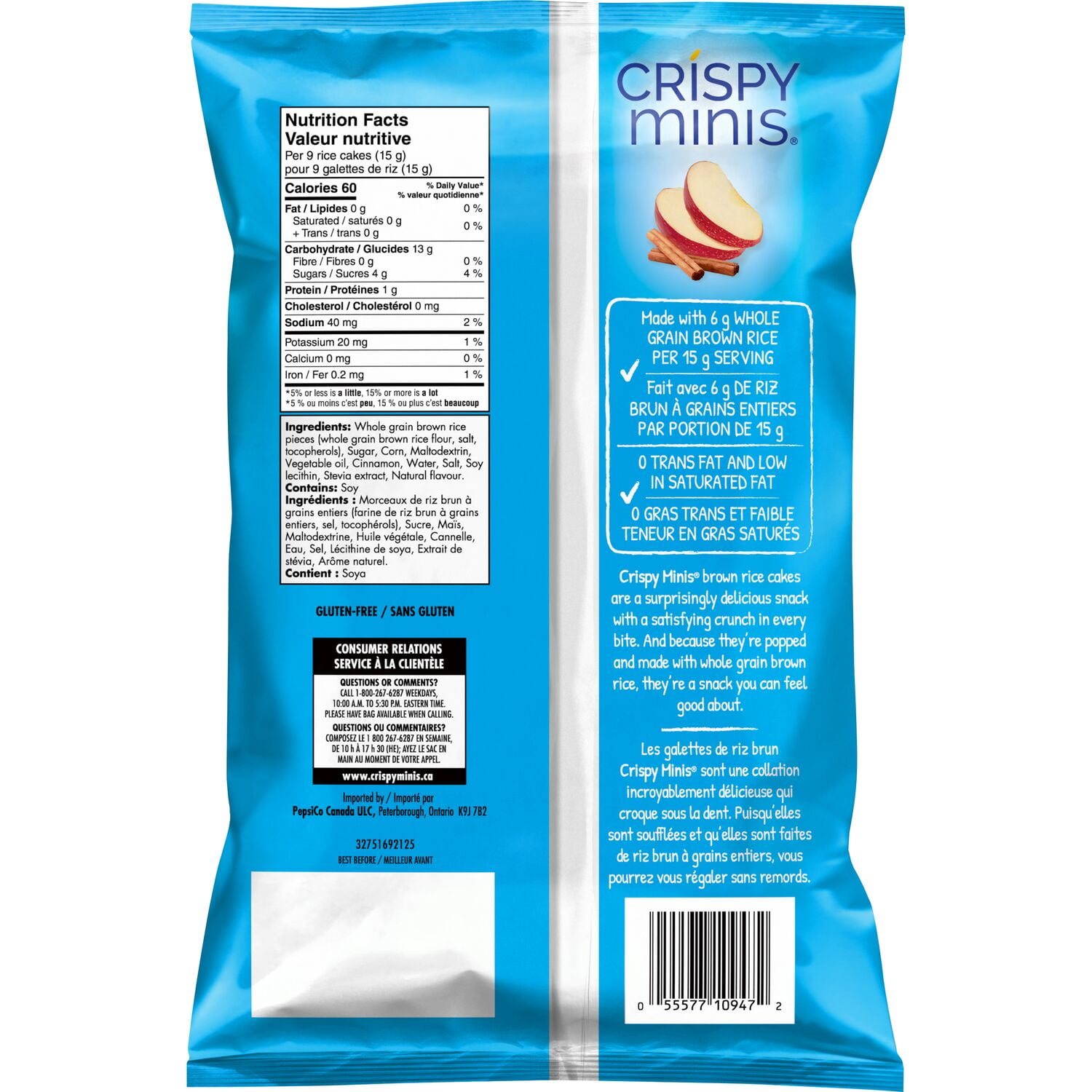 Quaker Crispy Minis galettes de riz brun saveur Pommes et cannelle