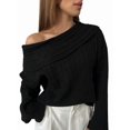 thumbnail image 3 of Women Off Shoulder Sweater Top Long Sleeve Knitted Pullover Casual Loose Oversized Trendy Vintage Knitwear Tops Black M, 3 of 6