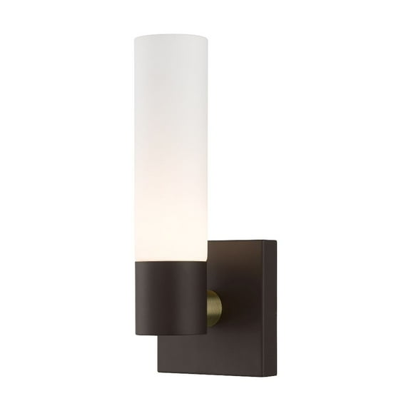 1 Light Contemporary Steel Ada Wall Sconce with Satin Opal White Glass-11.25 inches H By 4.5 inches W-Bronze Finish Bailey Street Home 218-Bel-4569904
