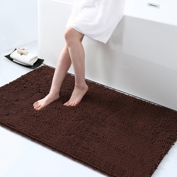 Alfombra de baño Smiry Luxury Chenille extrasuave y absorbente, color marrón, 120 x 60 cm