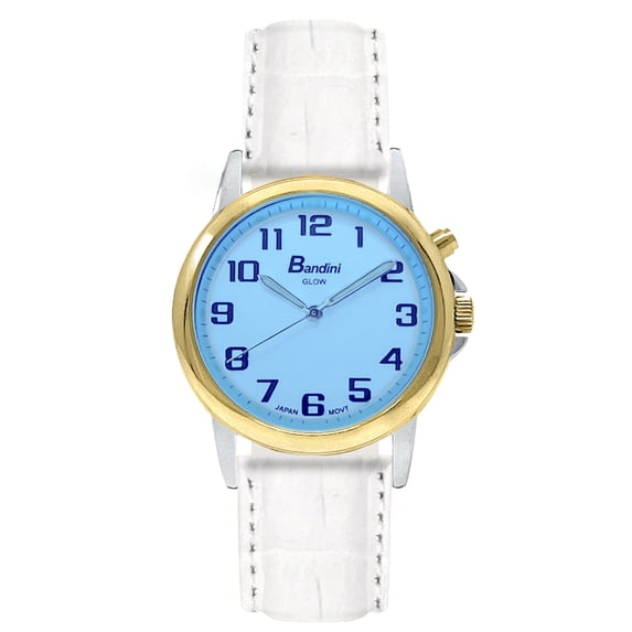 Bandini Mens Glow Watch - Alligator Pattern Leather Band - 38mm Analog Men's Easy to Read Watch with Light, Light Up Watches, Quartz, White Dial, Big Numbers, Glow in Dark Hands - Two-Tone / White