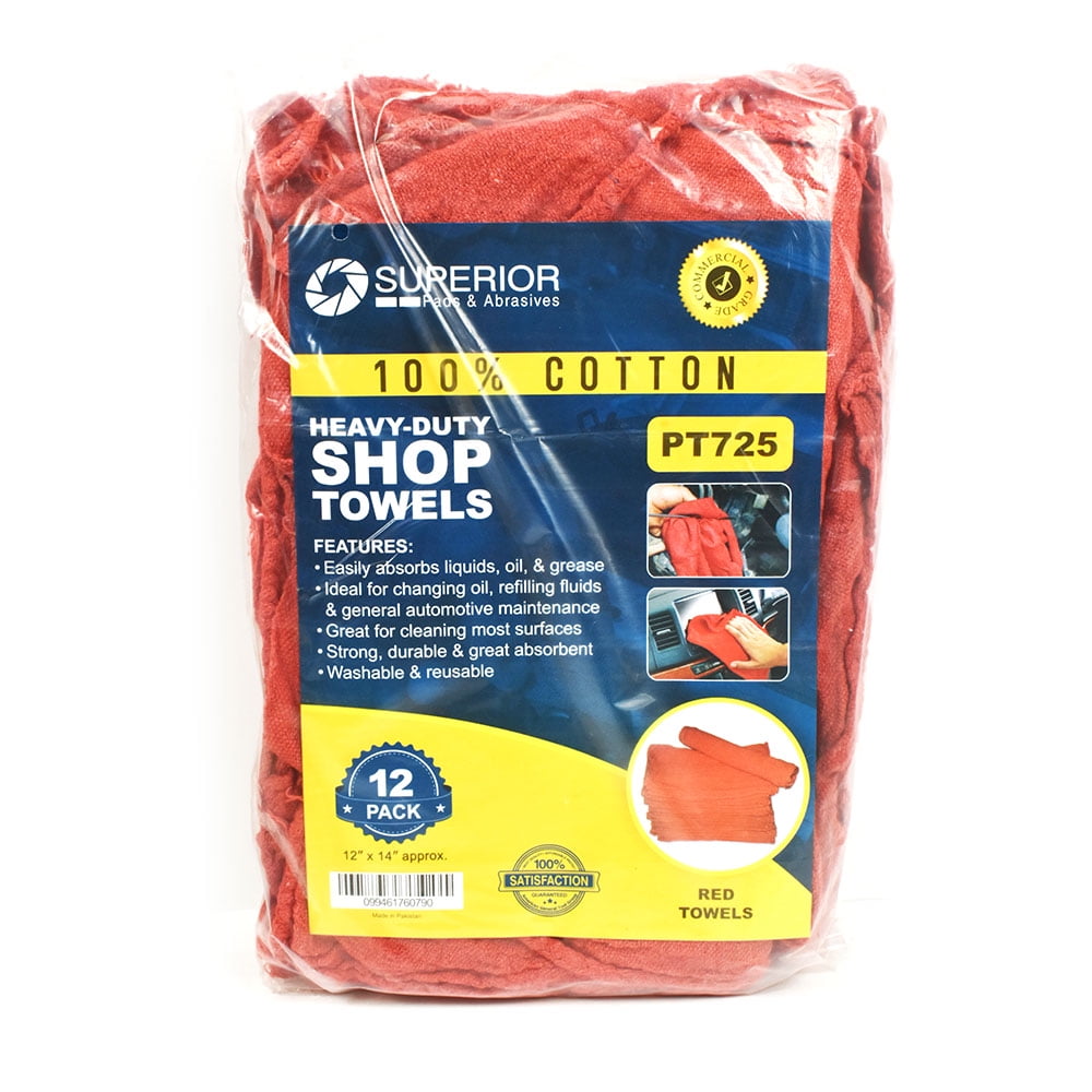 Superior Pads and Abrasives PT725 12 Inch x 14 Inch Red Shop Towel ...