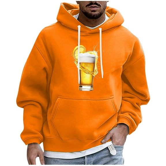 SGFCWSX Pullover Hoodie for Men Graphic Print Fleece with Drawstring Hood Loose Sweatshirt Orange Size L