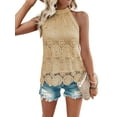 thumbnail image 2 of Women'S Tank Tops Hollow Out Lace Boho Blouse Eyelet Embroidery Sleeveless Tops Shirts Apricot S, 2 of 9