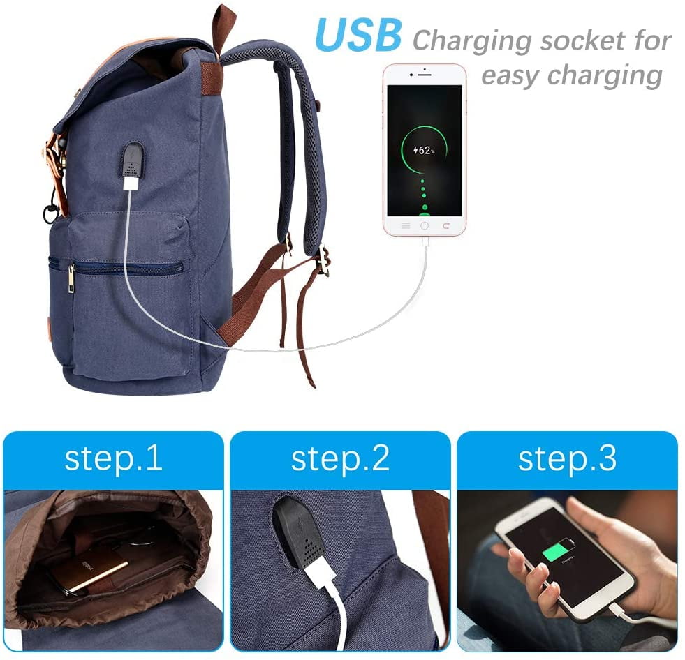 modoker vintage laptop backpack with usb charging port