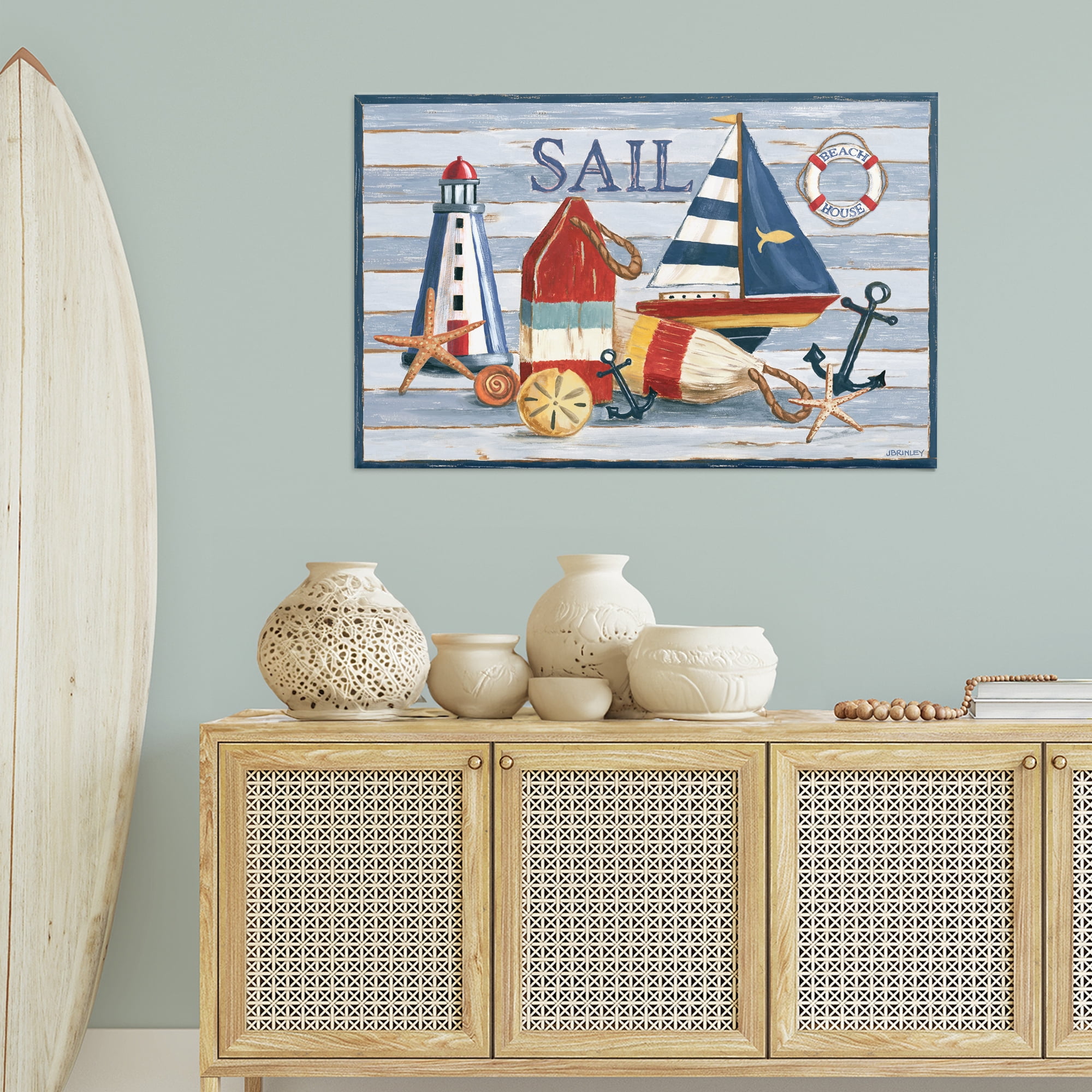 Stupell Industries Striped Nautical Still Life Nautical & Beach Painting Wrapped Canvas Art Print Wall Art, 45 x 30