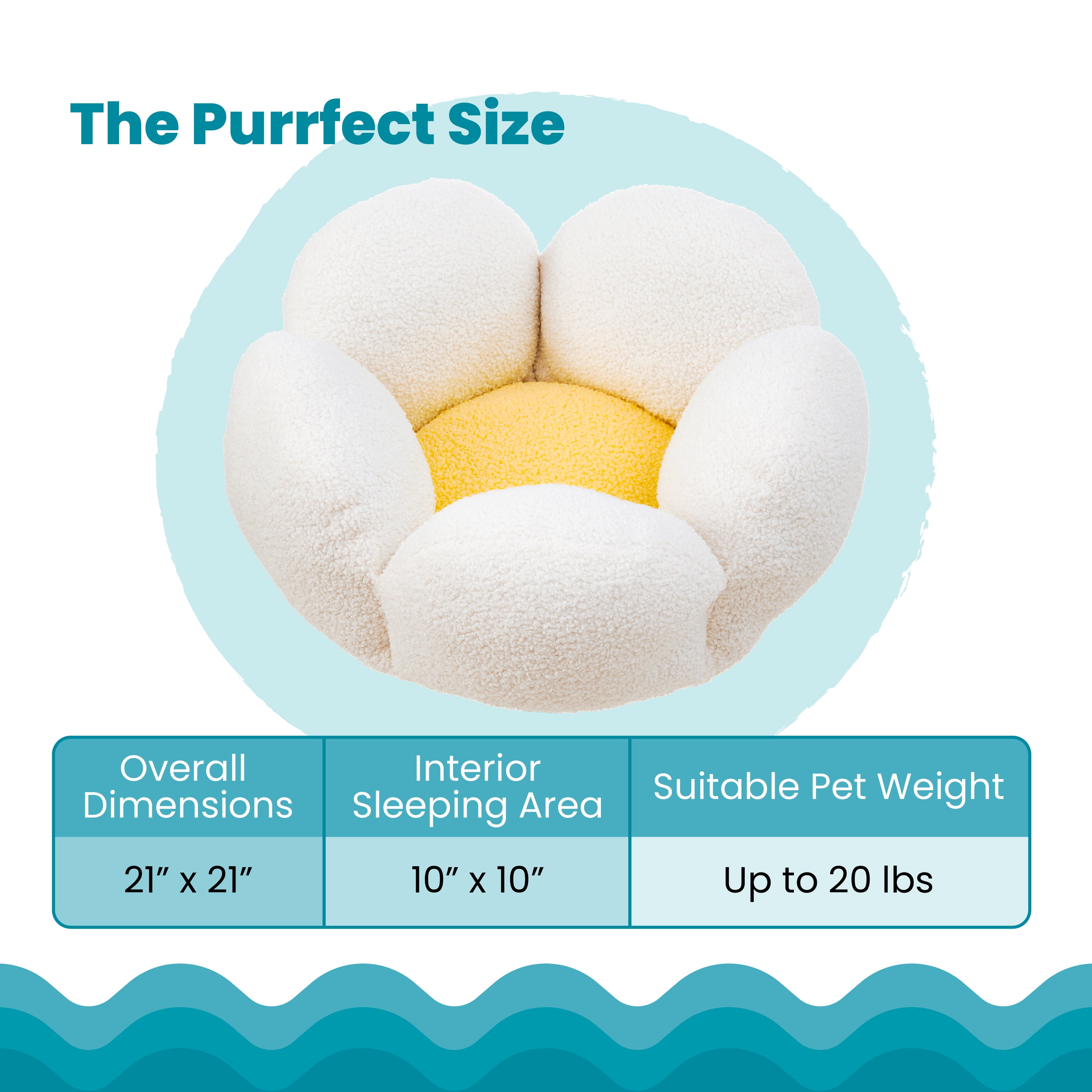 Catstages Purrfect Petals Flower Cat Bed with Plush Support and Raised Sides, White, 21 in - Secure, Soft, Comfortable Bed for Cats and Kittens