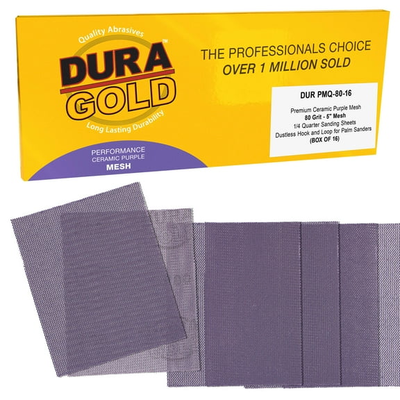 Dura-Gold Premium 80 Grit 1/4 Sheet Size Purple Ceramic Mesh Sandpaper, Box of 16 - 4.5" x 5.5" Dustless Hook & Loop Backing, Palm Sanders, Sanding Blocks - Long-Lasting Fast Cut - Woodworking, Auto