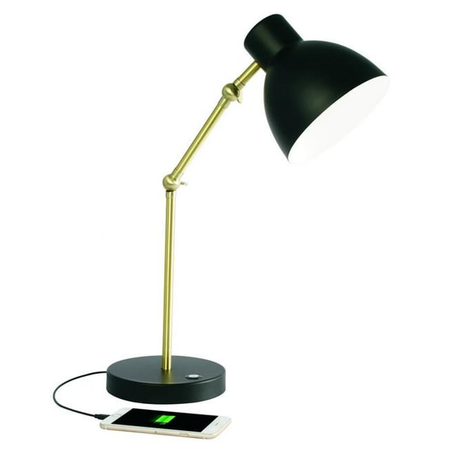 HomeRoots 402190 Matte Black & Gold Mod LED Adjustable Desk Lamp