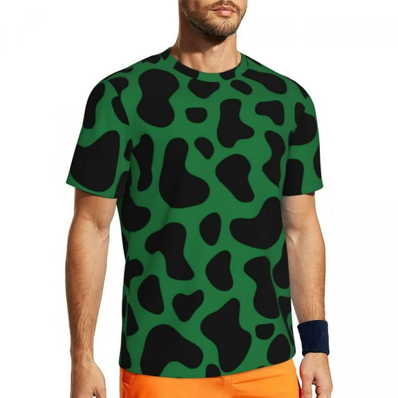 T Shirt For Men Running For Male Cow Print Clover Irish Gift T-Shirts Fashion Green And Black Spots