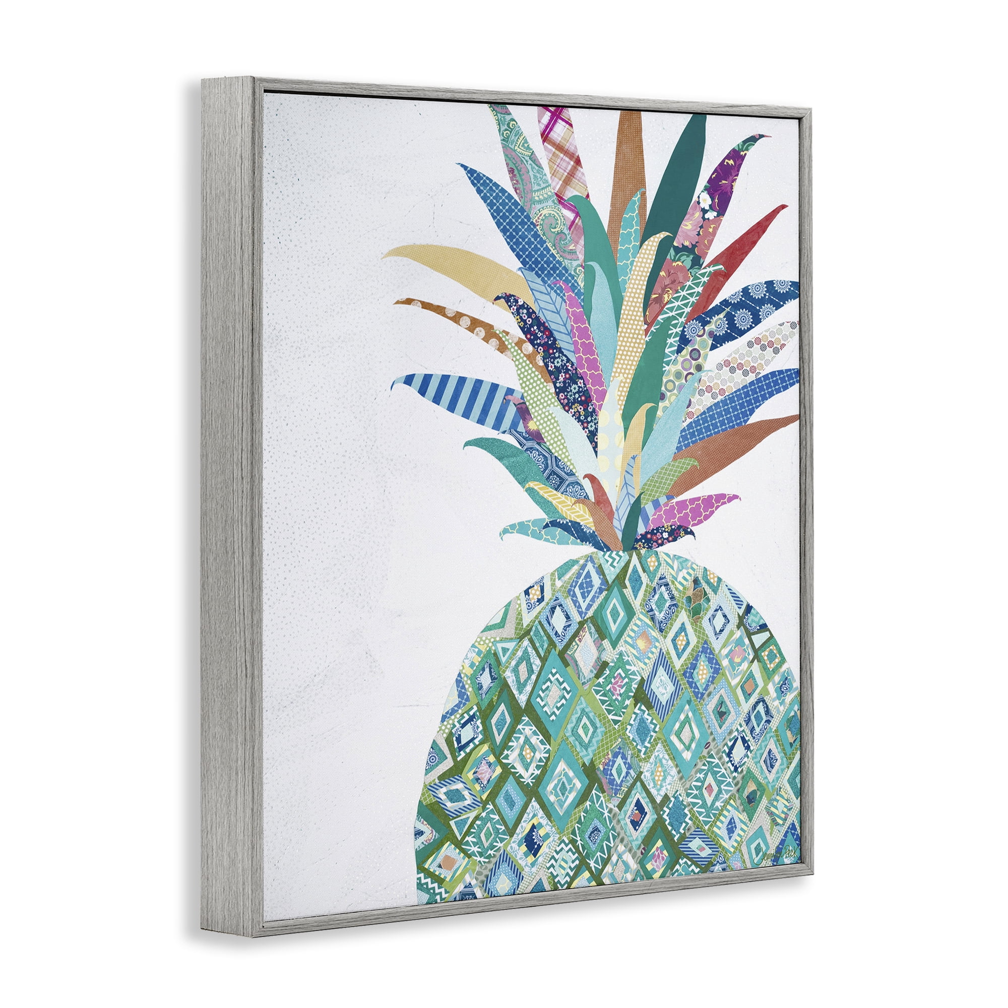 Stupell Industries Geometric Patterned Pineapple Food & Beverage Painting Gray Framed Art Print Wall Art, 24 x 30