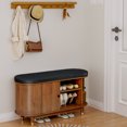 thumbnail image 4 of LEFHDA 39.4" Wide Walnut Shoe Bench with Padded Seat, Adjustable Shelf Storage Tambour Door Entryway Bench for Living Room, Bedroom, 4 of 10