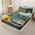 thumbnail image 2 of catabedysis Stained Glass Camping Zipper Full Size Comforter Sets with Fitted Sheet and 2 Pillowcases,Tent Van Print Zipper Bedding Set For Boys,Multicolor,Black Reversible,4 Pieces, 2 of 7