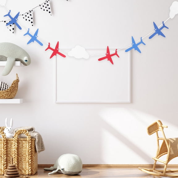 GETAJGHSD Vintage Airplane Bunting Banner Felt Assorted Color for Party 2Sets