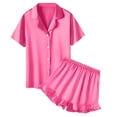 thumbnail image 2 of OGLCCG Girls Silk Satin Pajama Set 2 Piece Short Sleeve Button Down Pjs Top and Short Sets Soft Sleepwear Nightwear for Teens Girls 5-15 Years, 2 of 6