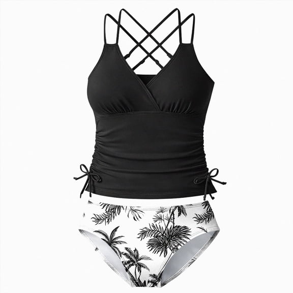Ymyiu Bikini Girls Little Girls Two Piece Tankini Swimsuit Summer Bathing Suit Beach Rash Guard Swimwear Size 15-16 Years (Black,15-16 Years)