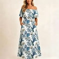 thumbnail image 2 of Stamzod Summer Maxi Dresses for Women Casual Short Sleeve Off-Shoulder Floral Boho Dress with Pockets Blue-2 XXL, 2 of 6