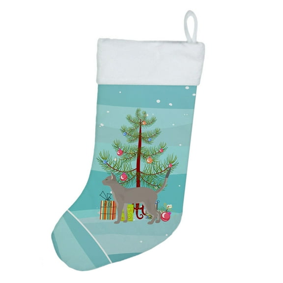 Blue Abyssinian Cat Merry Christmas Christmas Stocking 13.5 in x 18 in