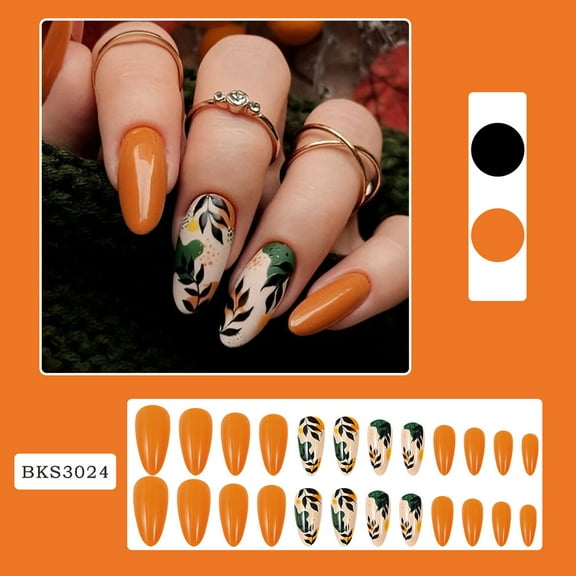 FSTDelivery Nail Stuff for Beginners, Leaves Orange Wearable Nail Art Nails, DIY Nails at Home, Nail Supplies, Christmas Birthday Gifts for Women