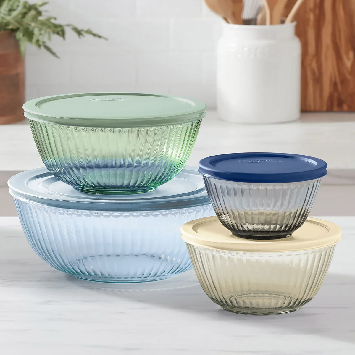Pyrex Coloured Mixing Bowl Set with Lids, 8-pieces