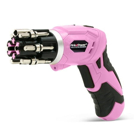 Pink Power Electric Screwdriver Kit with Rechargeable and Cordless with Built-in Bit Set & Bubble