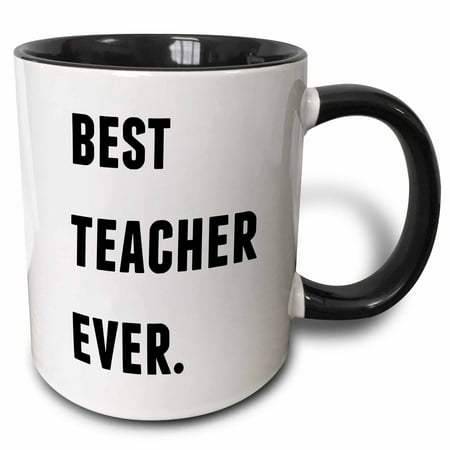 3dRose Best Teacher Ever, Black Letters On A White Background, Two Tone Black Mug,