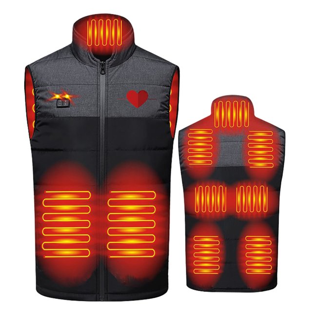 Men's Suit Jackets Two Control Nine Area Intelligent Heating Gray Color Blocked, Stand Collar Sleeveless