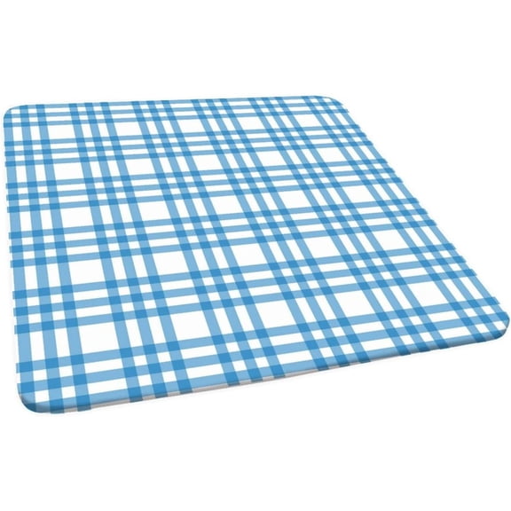Checkered Square Fitted Polyester Tablecloth, Navy Blue White Plaid Elastic Edge Home Decor Tablecloths, Waterproof Oil & Dust Proof Table Clothes for Indoor Outdoor Party Use, Fits 36"x36" Table