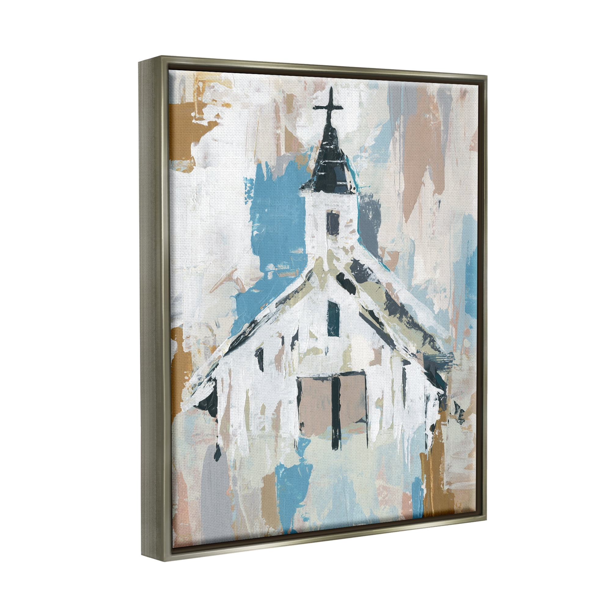 Stupell Industries Distressed Country Church House Abstract Pattern Luster Gray Framed Floating Canvas Wall Art, 24x30, by Annie Warren