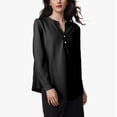 thumbnail image 6 of Patlollav Womens Shirts Solid Color Loose Slim V-Neck Long-Sleeved Cotton and Linen Winner Tops, 6 of 6