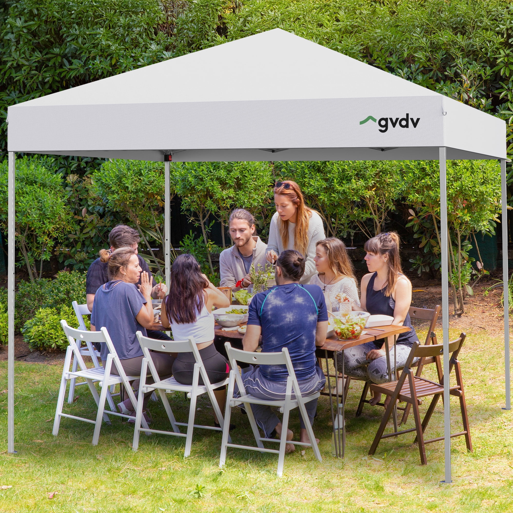 GVDV 10 ft x 10 ft Easy Pop up Outdoor Canopy Tent, Straight Legs Instant Canopy for Outside with Carrying Bag, White