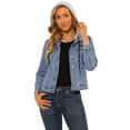 thumbnail image 5 of Allegra K Women's Removable Hood Trucker  Button up Denim Jacket, 5 of 6