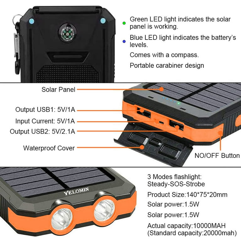 NIFFPD Solar Charger,Power Bank, 8000mAh Portable Charger Compatible with  iOS & Android Black 