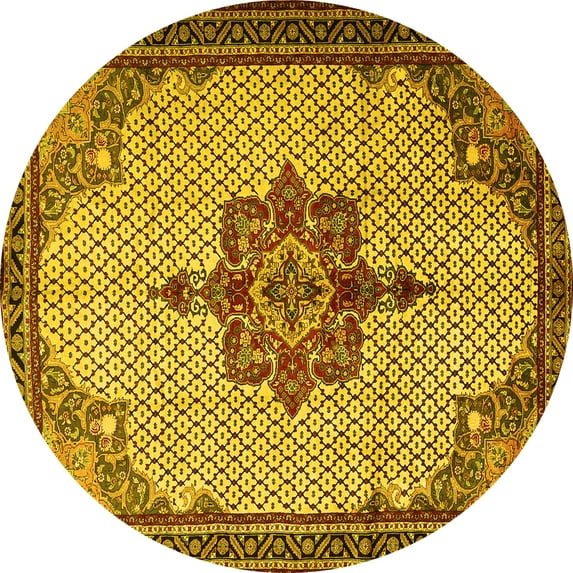 Ahgly Company Machine Washable Indoor Round Persian Yellow Traditional Area Rugs, 4' Round