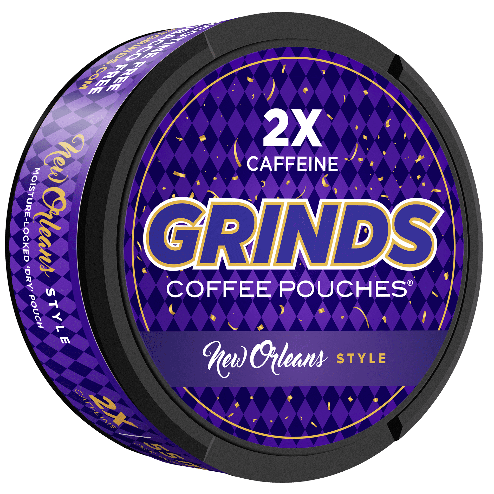 Grinds Coffee Pouches | 10 Cans of New Orleans | Made in the USA | Tobacco Free, Nicotine Free Healthy Alternative | 18 Pouches Per Can | 2x Caffeine ...