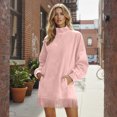 thumbnail image 7 of Women's Dress Long Sleeve High Neck Loose Fit Solid Color Suede with Pockets and Tassel Detail Midi Dress for Spring Fall,Pink,S, 7 of 7