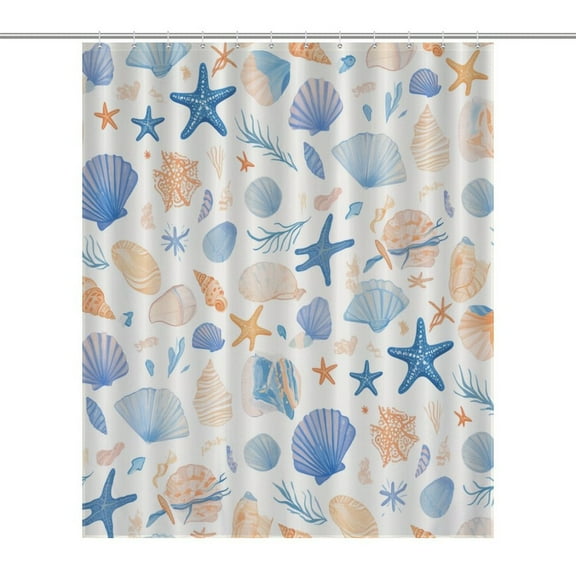Beach Seashell Starfish Shower Curtain Cloth Fabric Bathroom Decor with Hooks
