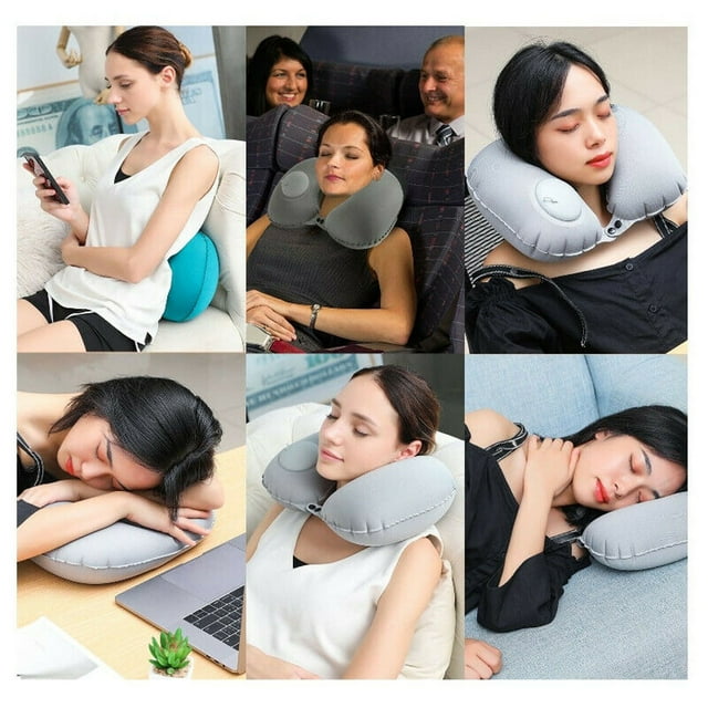 Fridja Air Cushion Self-inflating Button Travel Neck Pillow Inflatable Airplane Pillow