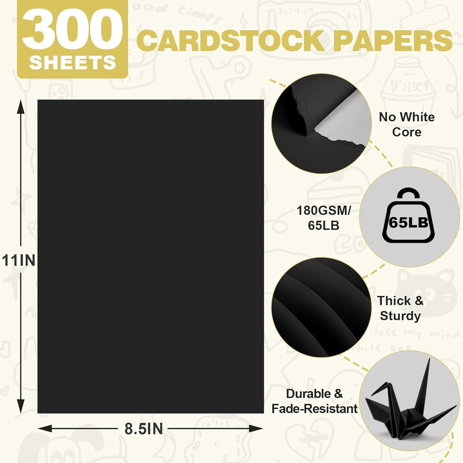 300 Sheets Black Cardstock ,8.5 x 11 Inch ,180 GSM/65LB Card Stock Printer for Art,Invitations,DIY Cards,Watercolor & Craft Projects