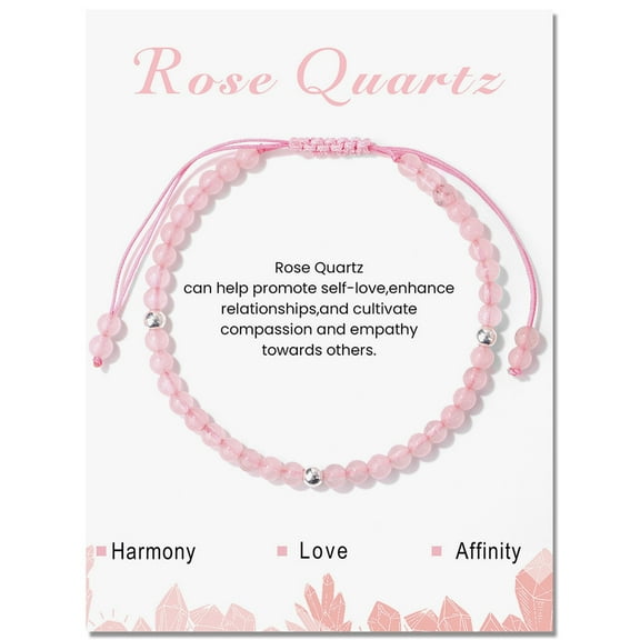 2 pc Natural Rose Quartz Bead Bracelets Adjustable Cord Bracelets for Women 6-3/4~9-1/8 inch(17~23cm)