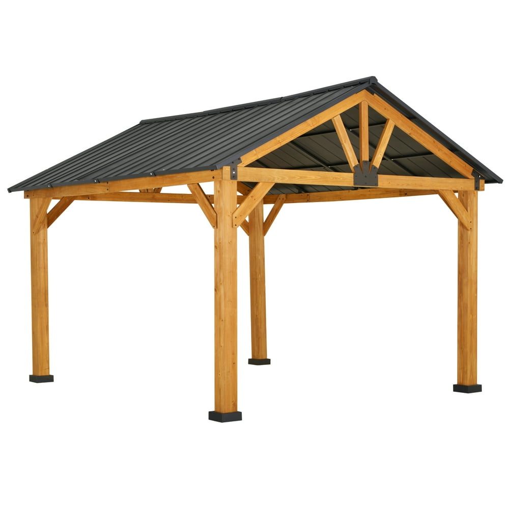 Outsunny 13' x 11' Wooden Outdoor Patio Gazebo Canopy with Sold Wood