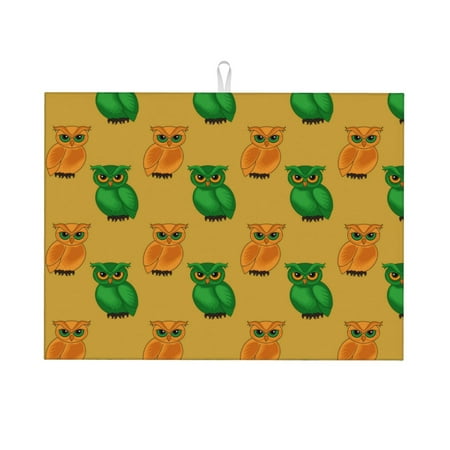 

Dish Drying Mat Orange Green Owl Highly Absorbent Microfiber Drying Mat Kitchen Counter or Sink Drawer Liner 16x18 Kitchen Drying Mat Coffee Mat Kitchen Essentials