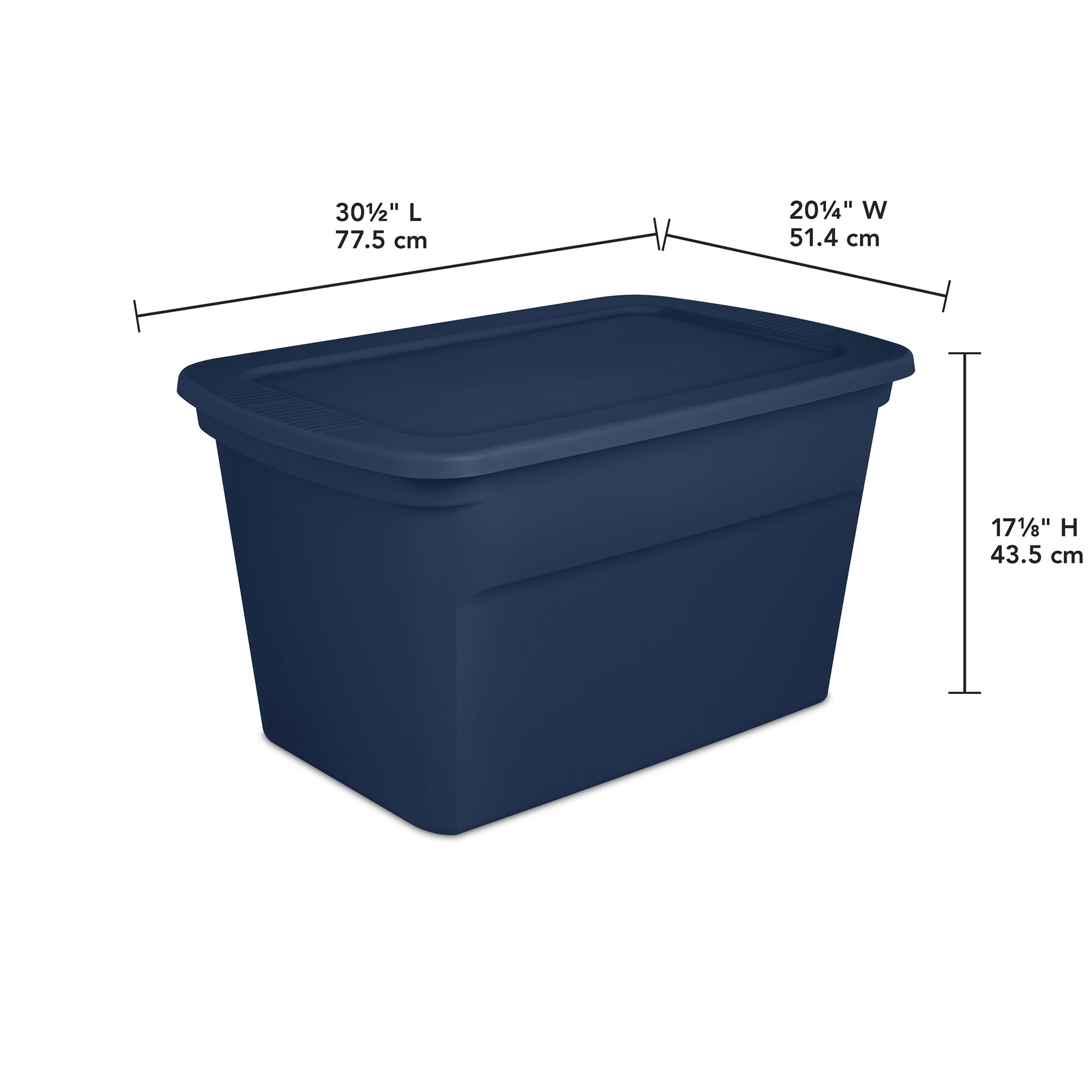 Sterilite Classic Lidded Stackable 30 Gal Storage Tote Container, Blue, 18 Pack