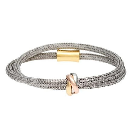 La Preciosa Sterling Silver Mesh Tri Color Design Adjule And La Preciosa Sterling Silver Mesh Tri Color Design Adjule And Magnetic Clasp Bracelet