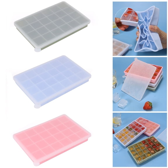 GeBuSn 24 Ice Cube Trays Silicone Tray With Lid Reusable Freezer Perfect Ice Cubes Easy Release Fast Freezing Home Kitchen And Drinks (Blue)
